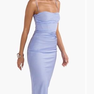 House of CB dress teia satin and georgette corset midi dress